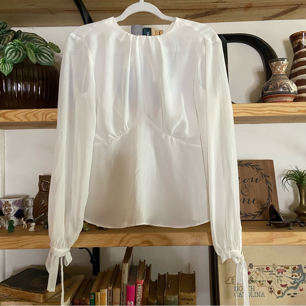 Topshop long sleeve white puff sleeve top